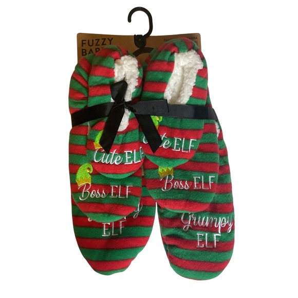 Family Fuzzy Babba Elf Slippers L/XL Womens M/L Christmas Holiday Green Red - Picture 1 of 4